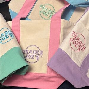 All 4 Trader Joe's Canvas Mini Tote Bags- 4 colors- Beautiful for Spring!